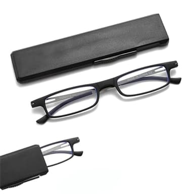 OWTXIS Ultradünne faltbare Lesebrille für Frauen Männer Kompakte TR90 Blaulichtblockierende Leser mit tragbarem dünnem flachem Etui (Schwarz, +2.00)