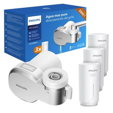 Philips Water Ontap Filter AWP3705P3/10 MICROFILTRATION mit DIGITALEM DISPLAY und 3 Ersatzkartuschen, 1000 L Filtrationskapazität