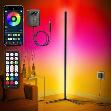 LED Stehlampe Wohnzimmer, RGB Stehlampe Dimmbar mit Fernbedienung und App-Steuerung, LED Standleuchte Ecklampe mit wohnzimmer 16 Millionen Farben, 68+ Szenenmodi, Musikmodi für Schlafzimmer Gaming