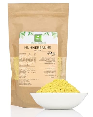 Hühnerbrühe Pulver 500g ohne Palmöl und Hefeextrakt – Hühner Bouillon Pulver und Geflügelbrühe – Aromatisches Brühpulver ohne Geschmacksverstärker für Suppen, Soßen, Reis und Gemüse von Green Essence