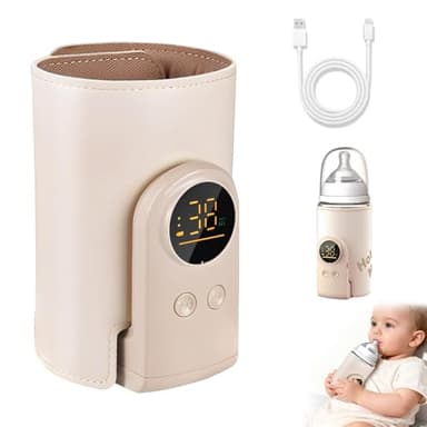 Flaschenwärmer Baby, Tragbarer Flaschenwärmer Akku mit LCD-Display, USB-Aufladung, 6 Einstellbare Temperaturstufen (38-50°C), Schneller Heizung, Unterwegs Babyflaschenwärmer für Unterwegs und Zuhause