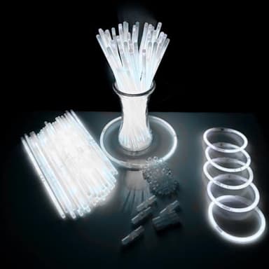 KNIXS 100x Arm-Knicklichter in Weiß leuchtend inkl. 100 x 3D-Verbinder und je 2 x Ballverbinder und 7-Lochverbinder für Party, Festival, Geburtstag oder als Dekoration, geprüfte Markenqualität
