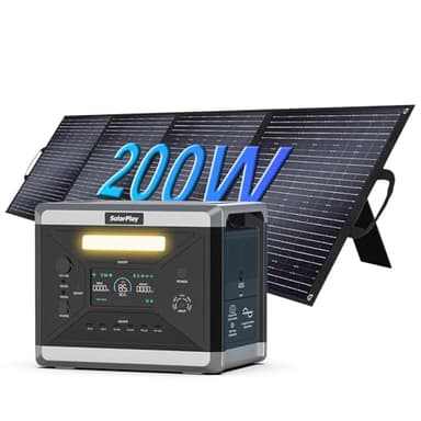 SolarPlay Q2501 Tragbare Powerstation mit faltbare Solarpanel, Solargenerator 2160Wh LiFeP04-Akku mit 2X 2400W AC 4800W Peak), 230V,1.5h Vollladen, Power Station für Camping/Wohnmobil/Hausgebrauch