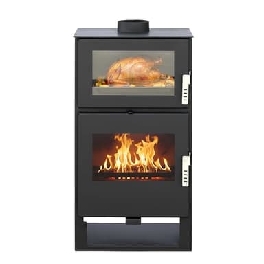 Kaminofen holzofen ALAZ K9M Schwarz 9 kW, Kaminofen mit Backfach, Kamin Heizofen Dauerbrandofen Holzofen, Кaminholz Hüttenofen, Кaminfeuer, Fireplace Wood