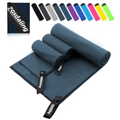Mikrofaser Handtuch 3er Set - Groß 200×100cm & 2 Klein 80×40cm, Schnelltrocknend Microfaser Sporthandtuch, für Reisehandtuch, Badetuch, Fitness & Sport Handtücher und Strandtuch (Dunkelblau)