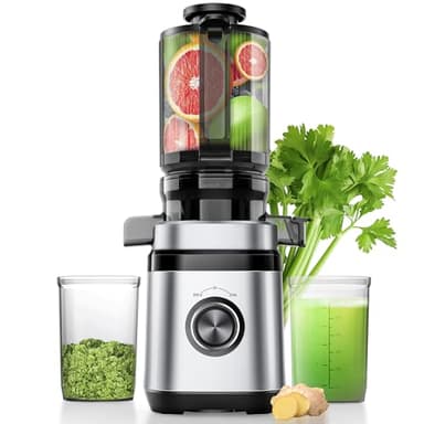 Entsafter, Slow Juicer, Entsafter Gemüse und Obst Testsieger mit | 350W DC-Ultrasilent-Motor | 110MM Einfüllöffnung | 2 Tassen | Saftpresse Elektrisch,Silber