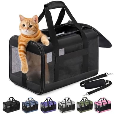 Conlun Katzenboxe Flugzeugtauglich, Weichseitige Hundetransportbox mit Innenleine, Transport für kleine bis mittelgroße Katzen und Welpen bis 7 kg, Zusammenklappbare Reisetasche -Schwarz,M
