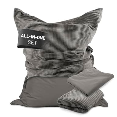 Lumaland Sitzsack Classic XXL All-in-One Set | Riesen Sitzsack XXL mit Cord & Outdoor Bezug für drinnen & draußen | Sofa Sessel mit im Innensack sicher verpackter EPS-Füllung – Hüllen Easy wechselbar