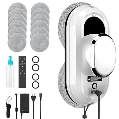 Oamger Fensterputzroboter,5600Pa Elektrischer Fensterreiniger,Fensterroboter mit Fernbedienung und Kantenerkennungssystem,Automatischer Fensterreiniger für Innen- und Außenfenster,10 Tücher (Weiß)