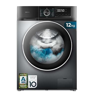 Cecotec Waschmaschine 12 kg Frontlader Bolero DressCode 12500 Inverter Steel A, 1400 U/min, Inverter Plus Motor, 16 Progr, SteamMax, Pearl Drum, Delay Start, Drum Clean, Display, Allergy Care, Stop&Go
