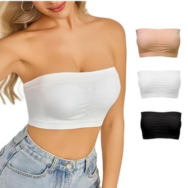 SHOCHX Damen Tube 3 Stück Top BH Bandeau Weiche Trägerlos BH Nahtlose Dehnbar Brust Wickeln (DE/NL/SE/PL, Alphanumerisch, L, Regular, Regular, Schwarz+Weiß+Beige)