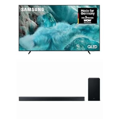 Samsung QLED Q7F2 4K 85 TV Zoll (214 cm) UHD AI Fernseher mit Quantum Dot für Reale Farben HW-B760GF B-Serie 5.1-Kanal-Soundbar mit kabellosem 6,5"-Subwoofer, Dolby Digital 5.1 & DTS Virtual
