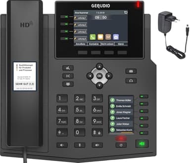 GEQUDIO IP Telefon GX5+ Set mit Netzteil Adapter - Fritzbox, Telekom kompatibel - Premium Freisprechen & 2X Farbdisplays - Anleitung (PDF) für Telefonanlage, Sipgate, fonial, Telekom, Speedport