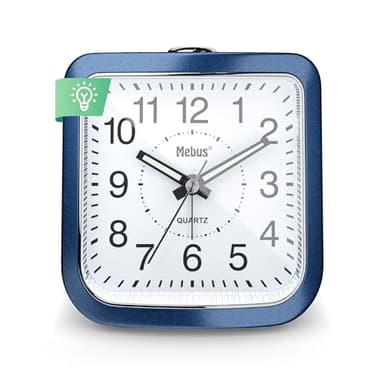 Quarzwecker, geräuscharm ohne Ticken, Leuchtzeiger, Alarm mit Weckwiederholung (Snooze), Zifferblattbeleuchtung auf Knopfdruck, Farbe: Blau, Modell: 26158