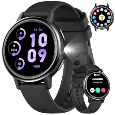 FITFLEX 2025 Smartwatch Damen mit Bluetooth-Anruf, 1,26" HD Display Smart Watch mit 120 Sportmodi, IP68 wasserdicht, Fitnessuhr mit Herzfrequenz/Schlafmonitor Android iOS Smartwatches (Schwarz)