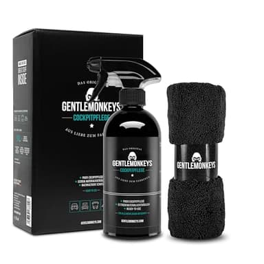 GENTLEMONKEYS Profi Cockpitpflege Auto (500ml) inkl. Mikrofasertuch • Innenraumreiniger für Reinigung & Pflege aller Kunststoffe & Glattleder • Farbauffrischung & Schutz • Auto Reinigungsset
