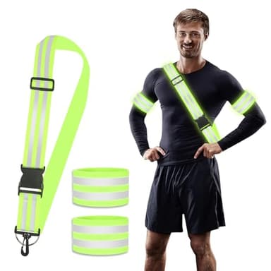 CAINCAY Reflektor Gürtel, Reflektorgurt mit 2er Reflektierende Sicherheits Armband, Einstellbar Reflektorbänder mit Karabinerhaken Elastische Reflektierendes Armbands für Fahrrad Wandern Laufen