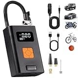 Tragbarer Luftkompressor Mini Reifenpumpe 12V 2000mAh Akku Wiederaufladbarer Elektrischer Kompressor Fahrradpumpe 150PSI Luftpumpe mit Manometer für Auto Fahrrad Motorrad Bälle, AutoOff, USB-Powerbank