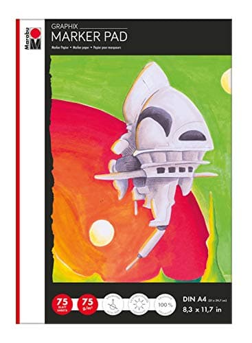 Marabu 1612000000401 - Marker Pad Graphix, Markerblock DIN A4, 75 Blatt 75 g/m², weiß, glatt, säurefrei und alterungsbeständig, für alkoholbasierte Marker und Stifte