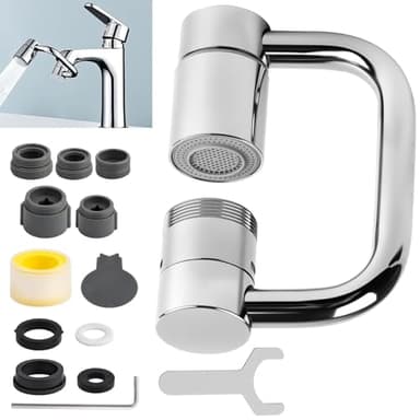 2026 Neuer Wasserhahn Aufsatz Verlängerung, 1080° Rotating Multifunctional Extension Tap with Two Spray Modes mit Installationszubehör für Bad und Küche(Silver)