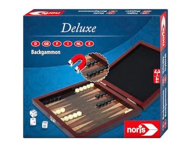 noris Deluxe Reisespiel Backgammon – Magnetisches Brettspiel mit Spielsteinen in Holz‑Box, Reise‑Format für 2 Spieler, Strategiespiel ab 8 Jahren