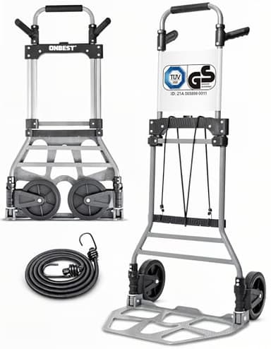 ONBEST Sackkarre klappbar 150 kg – Geprüfte Qualität, Vollgummireifen, 110 cm Griff, große Ladefläche – Faltbare Transportkarre/Trolley mit Rollen inkl. 150 cm Gurt – Umzugshelfer & Transporthilfe