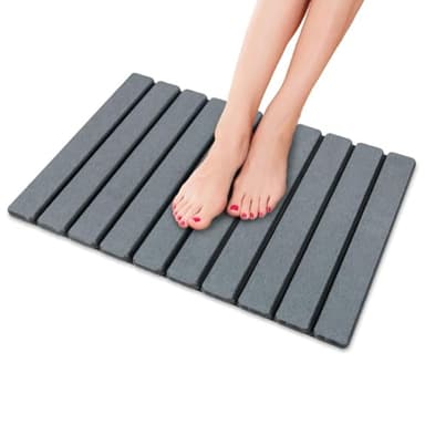 iHomara Badematte Stein, Faltbare natürliche Kieselgur Anti-Rutsch Badematte, schnell trocknend, super saugfähig, 60 * 39 cm Dusche Bodenmatte für Bad, Haus und Küche