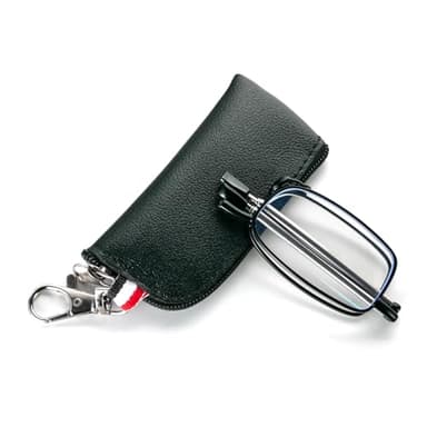 MMOWW Faltbare Lesebrille für Damen und Herren mit Teleskopstange mit Reißverschluss Schlüsselanhänger Mini Blaulichtfilter Brillen (Schwarz, +2,0)