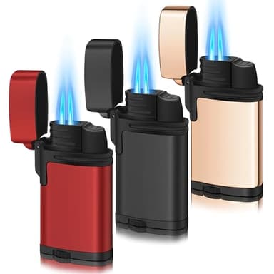WANBRO 3 Stück Jetflame Feuerzeuge, Winddichte Doppelte Flamme, Butangas nachfüllbar Sturmfeuerzeug, Mini Metall Feuerzeug für Kerze, Herd, Geschenk für Männer & Frauen (Ohne Gas)