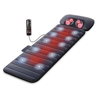 COMFIER Massagematte Ganzkörpermassage mit Wärmefunktion,Massagesitzauflage mit verstellbarem Shiatsu-Nackenkissen, 10 Vibrationsmotoren zur gezielten Linderung von Muskelverspannungen