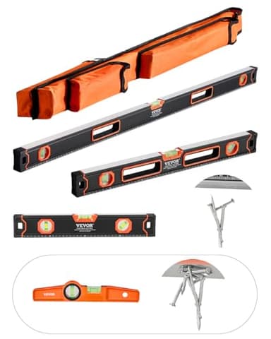 VEVOR 4-teiliges Torpedo-Wasserwaagen-Set, 120/60/40/25cm Kastenwasserwaagen-Set, Libellen-Lineal für 45/90/180 Grad, Messwerkzeug aus Aluminiumlegierung (nur 10 Zoll ist magnetisch)