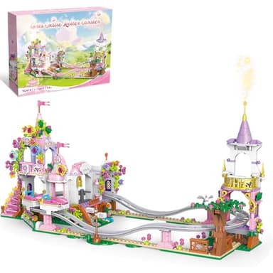 TOY PLAYER Friends Blumen Prinzessinnen Schloss mit Achterbahn Klemmbausteine Baustein, STEM kreatives Vergnügungspark Bausteinset für Teenager 14+ Jahren(991 PCS)