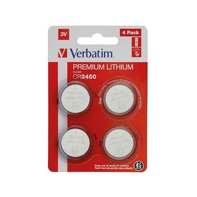 Verbatim Premium Lithium Knopfzellen CR2450 4-er Pack für OOONO 3V 580mAh, Lithium-Knopfzellen-Batterien für Uhr Autoschlüssel Fernbedienung Kamera Spielzeug & Co, Knopfbatterie Lithiumbatterie