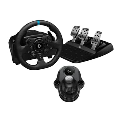 Logitech G G923 Racing Wheel und Pedale, TRUEFORCE Force Feedback + Logitech G Driving Force Schalthebel – Echtleder, für PS5, PS4, PC, Mac – Schwarz