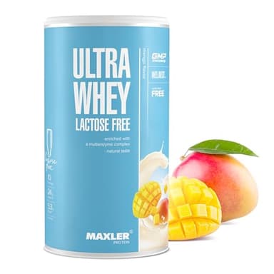 Maxler Ultra Whey Protein Laktosefrei - 24 g Protein pro Portion - Reines Whey Protein Pulver - Molkenprotein-Konzentrat, Molkenprotein-Isolat, Molkenprotein-Hydrolysat - Mit BCAA - Mango - 300g