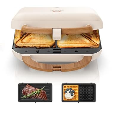 Arendo - Sandwichmaker 3in1 Waffeleisen Kontaktgrill mit abnehmbaren Platten - 2 Zonen - mit Antihaftbeschichtung - BPA frei - Temperaturkontrolle – Sandwichtoaster - BPA frei