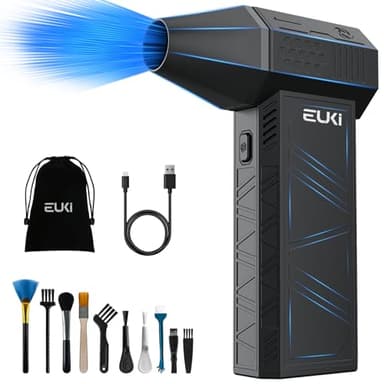EUKI Elektrische Staubgebläse, 3-Gang 150000U/min Electric Air Duster, Druckluft Compressed Air Duster mit 6000mAh Akku, Reinigungsbürste und USB Schnellladung, für PC Reinigungsset, Auto und Sofa