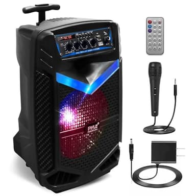 Pyle PA Bluetooth Lautsprecher – Karaoke Maschine mit Karaoke Mikrofon, 400W, Musikbox Bluetooth Box, Partybox, Rechargeable, 8” Subwoofer, 1” Tweeter, Aufnahmefunktion, Partybeleuchtung, USB/SD-Radio