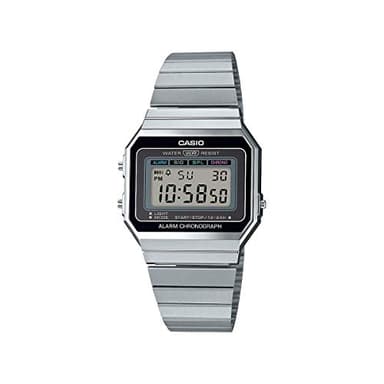 Casio Unisex Quartz Armbanduhr, 36.00mm Gehäusegröße mit LCD digital Zifferblatt und Silber Metallarmband Armband A700WE-1AEF