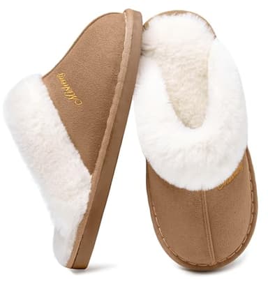 Coswind Hausschuhe Damen Herren Winter Warme Synthetik Lammfell Kunstfell Plüsch Flauschige Fell Weiche Rutschfeste Pantoletten Indoor Outdoor Hellbraun 280