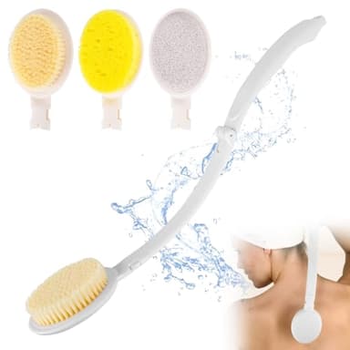 Rückenbürste mit langem Stiel, 3-in-1 Duschbürste mit langem Griff, Abnehmbarer Rückenbadbürste zum Duschen für Männer und Frauen, ältere Menschen mit eingeschränkter Armbewegung