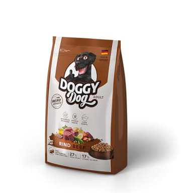 DOGGY Dog Rind Adult, 1 kg, Trockenfutter mit hohem Fleischanteil für ausgewachsene Hunde, getreidefreies Hundefutter mit Lachsöl, Made in Germany