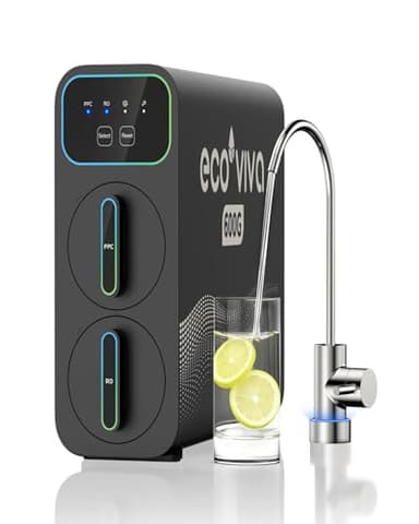 Ecoviva E6 Umkehrosmoseanlage 600GPD Hartes Wasser weichen - 9-stufige Tankloses RO Wasserfilter - Osmoseanlage Trinkwasser mit Intelligentem Wasserhahn, Kleines Kompaktes Design