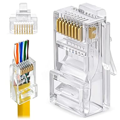Greluma 100 STK RJ45-CAT6-Pass-Through-Anschlüsse Enden mit vergoldetem Ethernet-Netzwerk-Endstecker