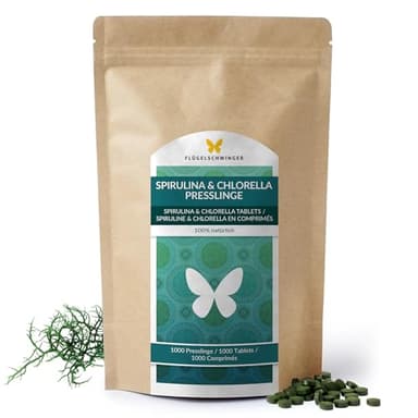 500g Spirulina & Chlorella Presslinge, 1000 Tabletten 'a 500mg, 100% natürlich, rückstandskontrolliert, Rohkostqualität, ohne Zusätze