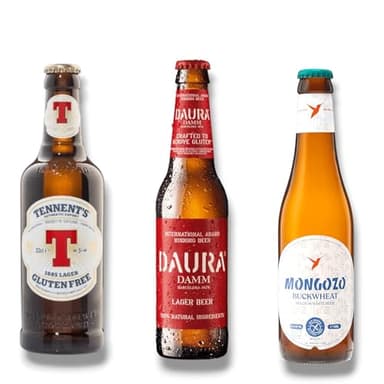 Glutenfreies Premium-Bier-Set, Tennent's, Daura Damm & Mongozo Buchweizen, 6 x 0,33l, Lager & Weißbier je 2 Flaschen