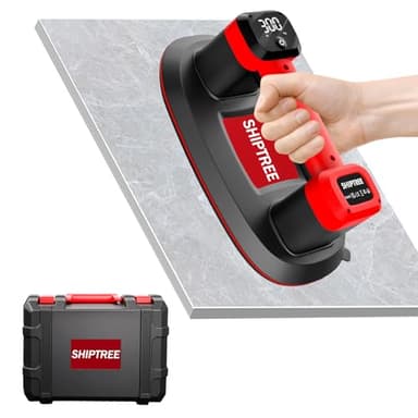 Shiptree Akku Saugheber 300 KG, Upgrade Saugheber mit 5000 mAh Akku, Auto Nachsaugfunktion,Doppelmotor für Starke Saugleistung, LCD Anzeige, für Fliesen, Glas, Holzplatten, Marmor & Möbel