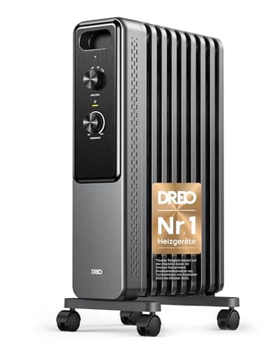 Dreo Ölgefüllter Radiator-Heizkörper mit 9 Rippen, 2000W Leiser Elektrischer Heizstrahler fürs Schlafzimmer, Überhitzungs- & Kippschutz, Einstellbares Thermostat, Kindersicherung, Energiesparend