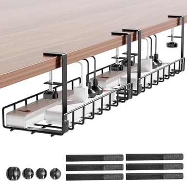 Xpatee Kabelmanagement unter dem Schreibtisch 2er Pack– Klemmbares Kit-Kabelkanal-System, stabiles Metall-Tischkabelhalter-Tray, ohne Bohren, für Startseite,Büro, Schwarz