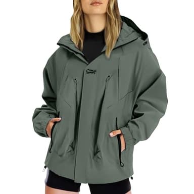 Regenjacke für Damen, winddicht, wasserdicht, Regenjacke mit Kapuze, leicht, schnelltrocknend, einfarbig, Sportmantel mit Reißverschluss, atmungsaktiv, winddicht, für Outdoor-Aktivitäten, Grün